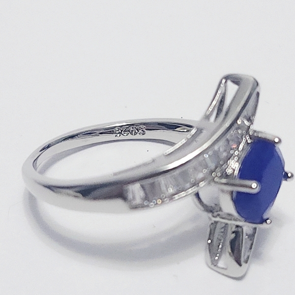 1.75 ctw Sapphire Silver Ring  size 7.25 - Picture 5 of 11